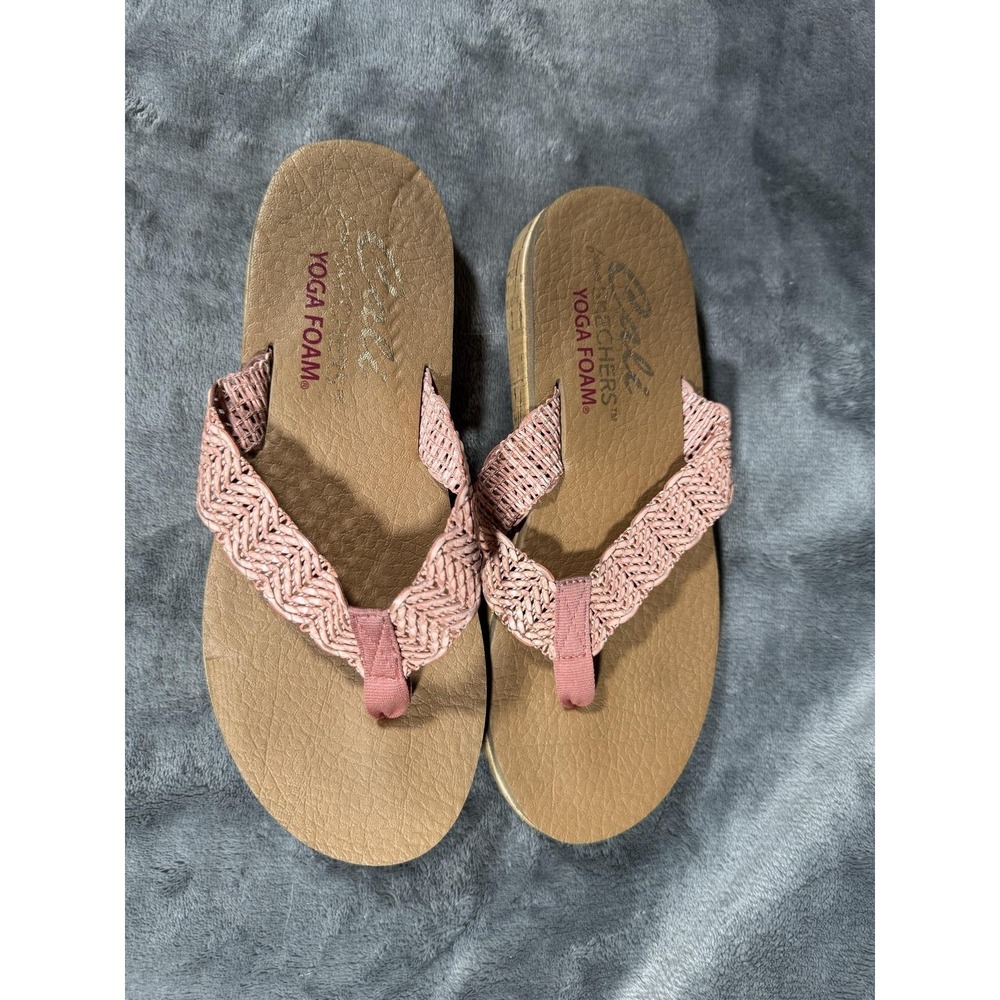 Skechers Shoes Womens Size 8 Pink Cali Yoga Foam Thong Wedge Sandals Cork